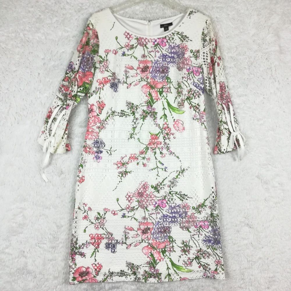 R&K Womens Dress‎ Sheath Cut Out Overlay Floral Prairiecore White Flowy Knee 12